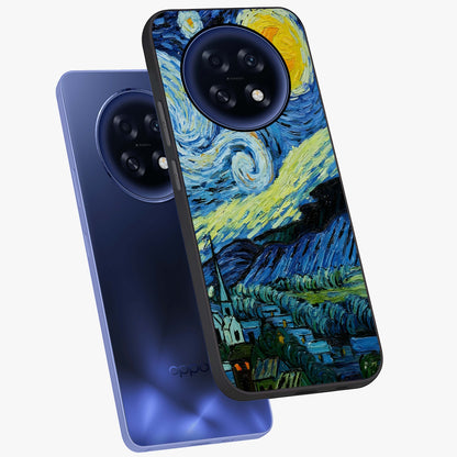 Van Gogh Art Glass Case displayed in angled mockup highlighting swirling brushstroke design with artistic aesthetic.