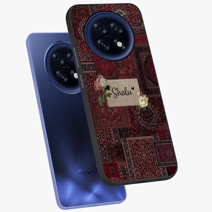 Velvet Wine Pattern Custom Name Glass Case displayed in angled mockup highlighting decorative velvet inspired design with custom name feature.