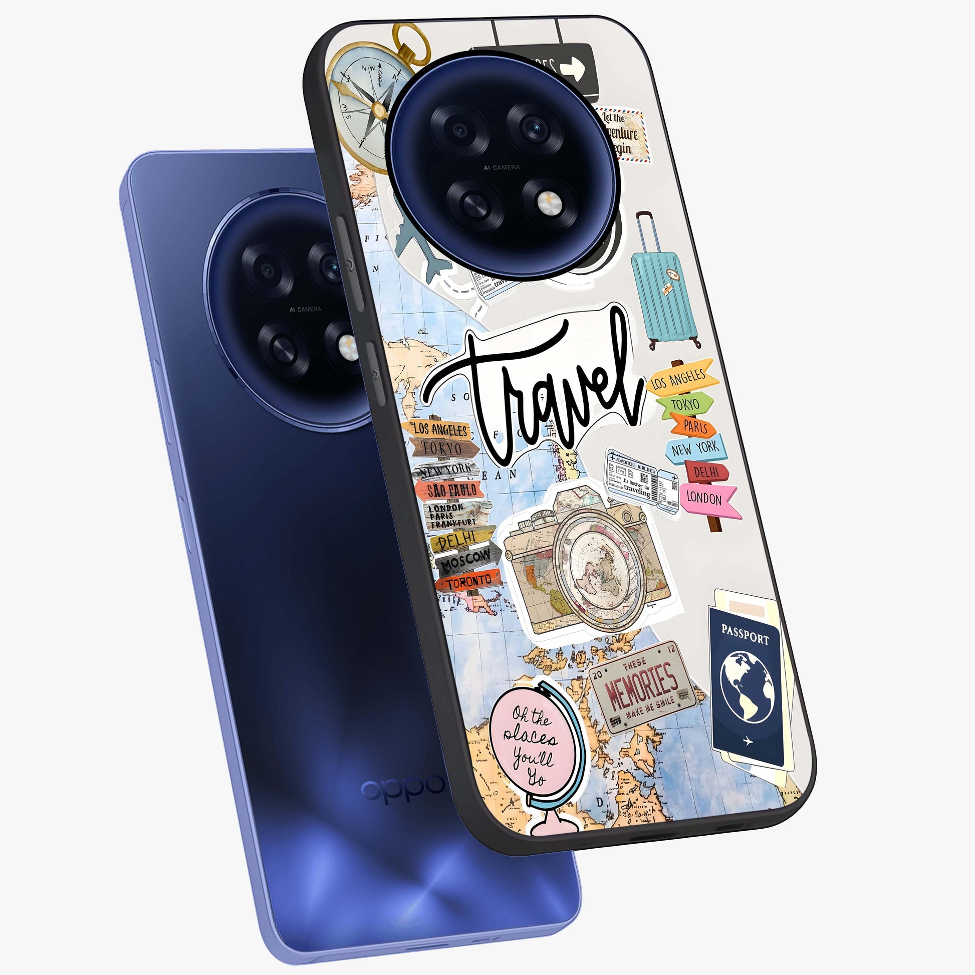 Wanderlust Journal Glass Case displayed in angled mockup highlighting adventure themed design with aesthetic travel vibe.