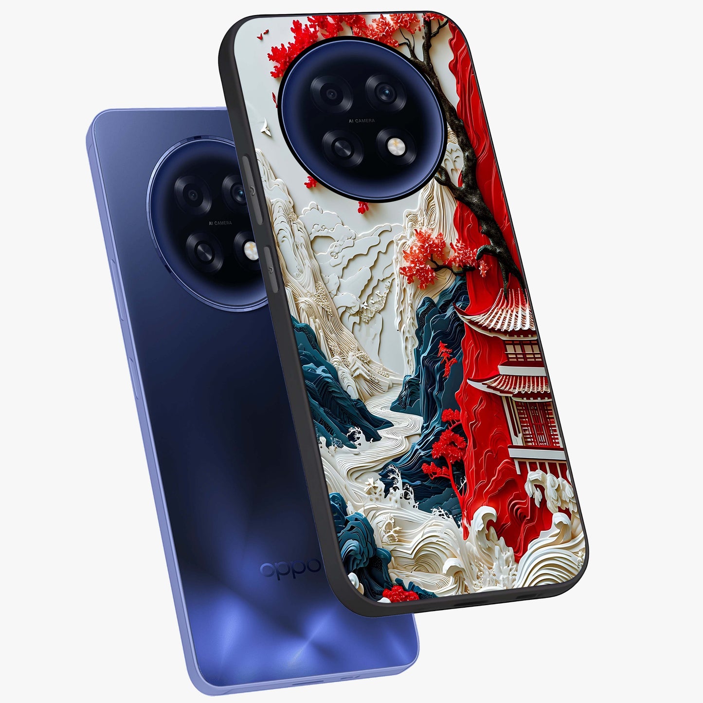 Whispers Of Sakura Waves Glass Case displayed in angled mockup highlighting flowing sakura design with soft floral aesthetic.