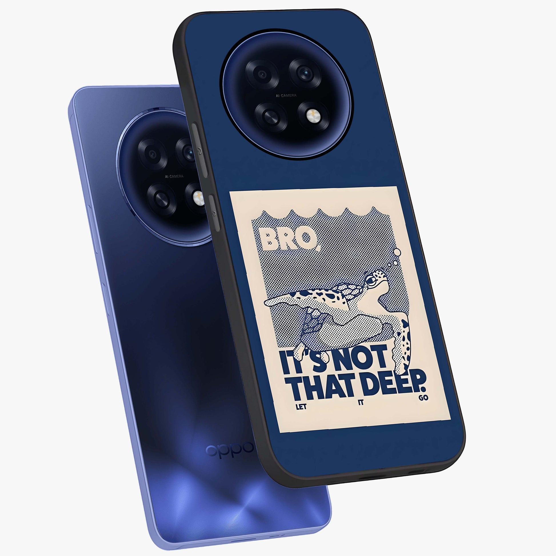 Worry Less Swim Glass Case displayed in angled mockup highlighting fun typography design with relaxed aesthetic style.