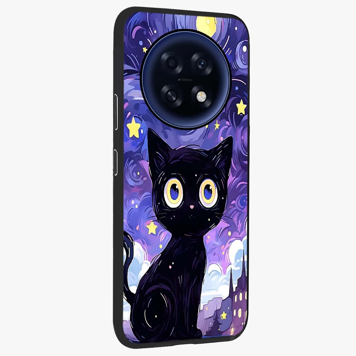 Abstract Cat Art Glass Case upright view showcasing creative feline illustration and aesthetic artistic style.
