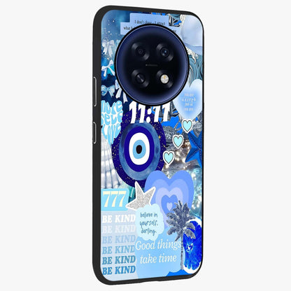 Aesthetic Be Kind Eye Glass Case upright view showcasing stylish eye illustration with positive message theme.