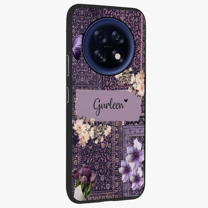 Antique Floral Whisper Custom Name Glass Case upright view showcasing delicate floral artwork with custom name feature.