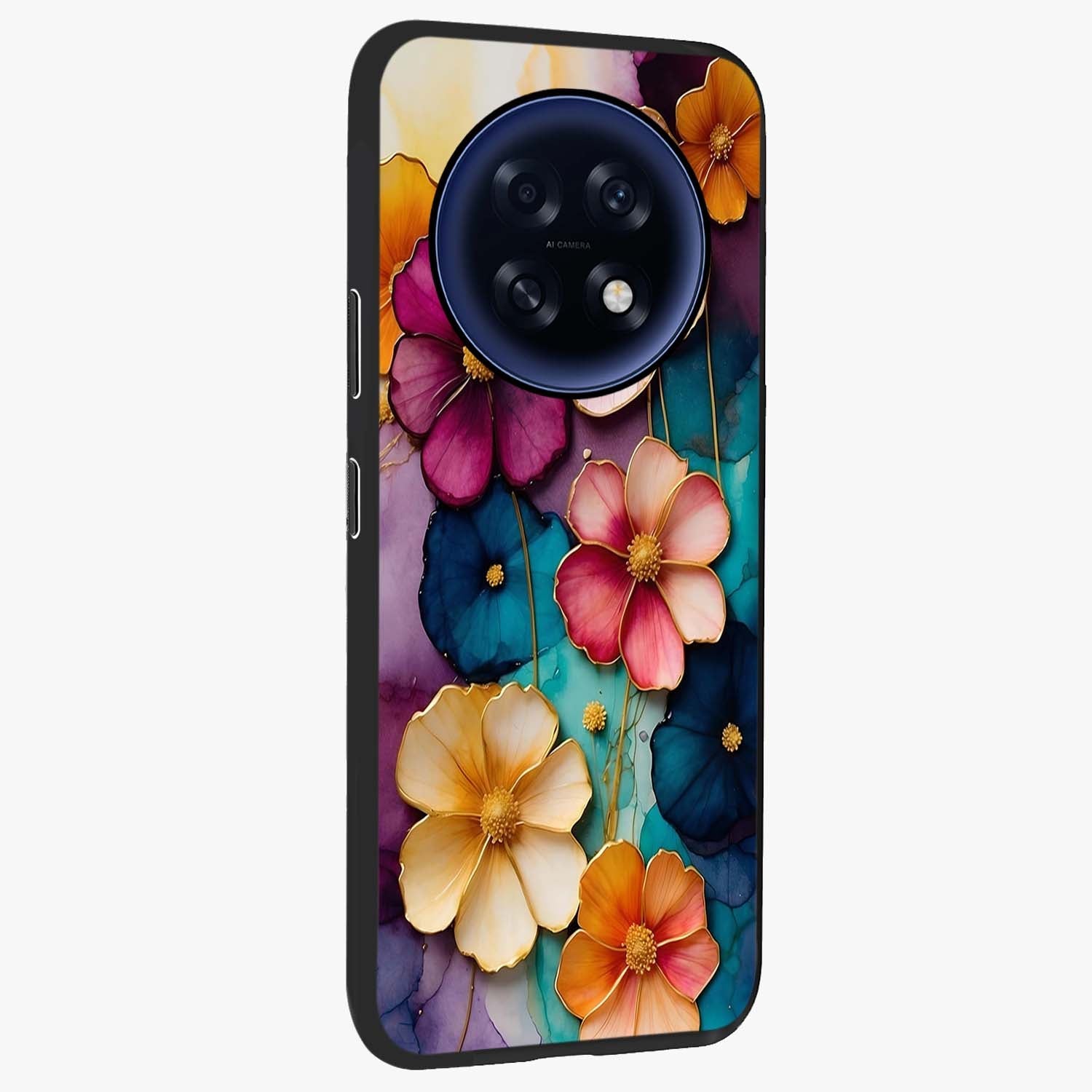 Artlyn Grace Flower Pattern Glass Case upright view showcasing graceful floral artwork with aesthetic botanical style.