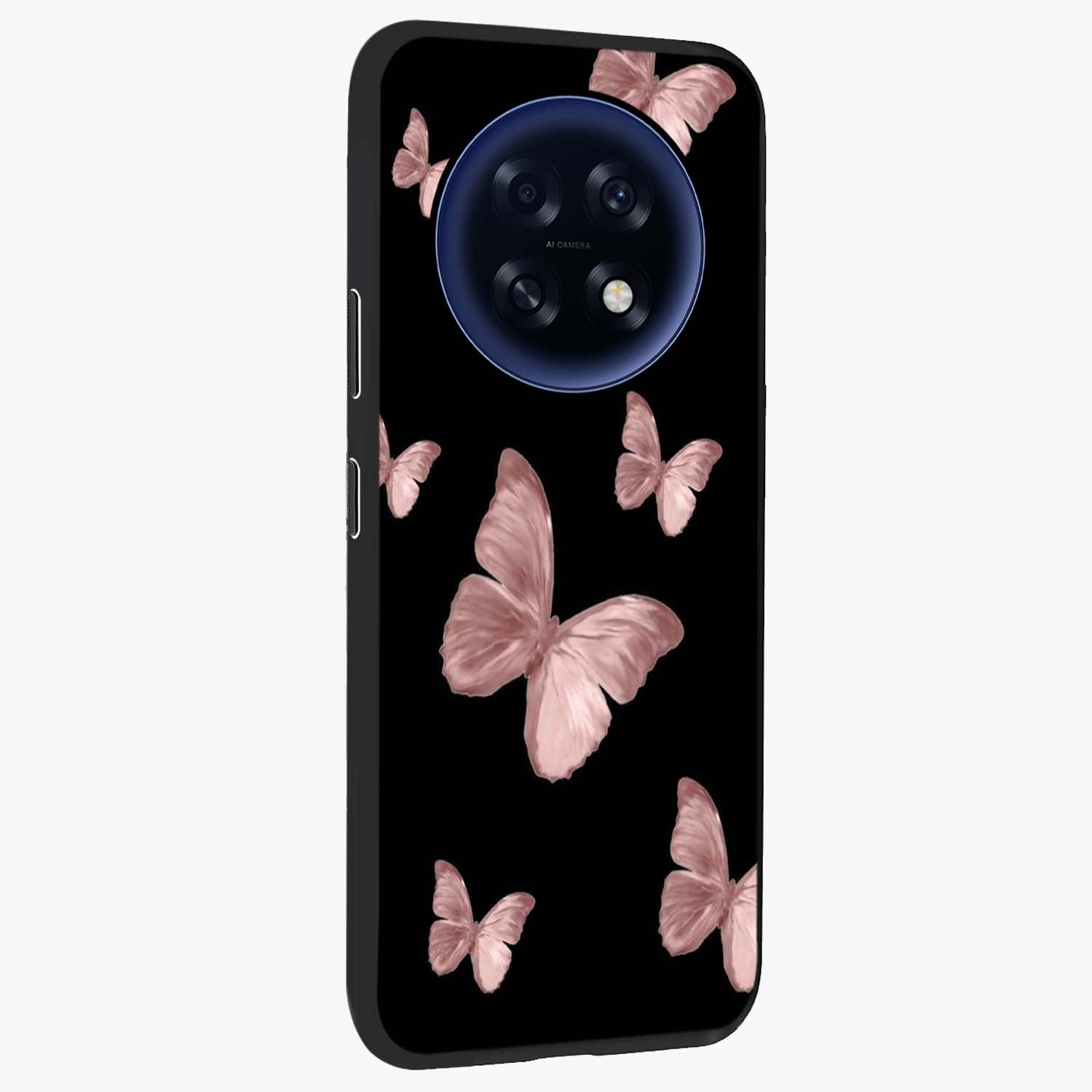 Butterfly Pattern Glass Case upright view showcasing graceful butterfly artwork with soft decorative theme.
