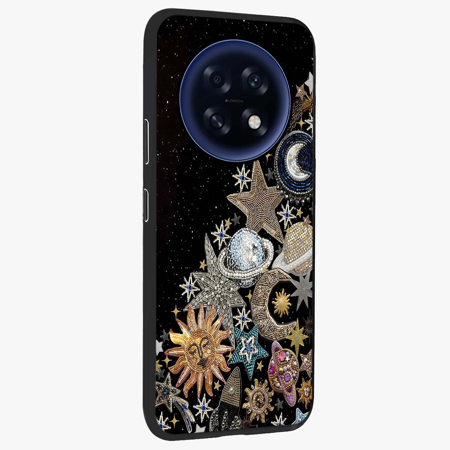 Cosmic Sparkle Dreams Glass Case upright view showcasing glowing cosmic artwork with magical galaxy theme.