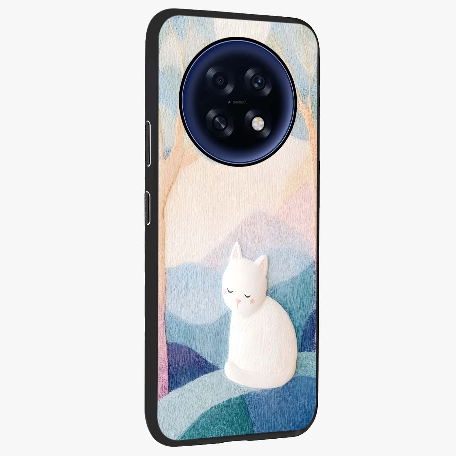 Cotton Dream Cat Glass Case upright view showcasing charming cat artwork with cozy dreamy theme.