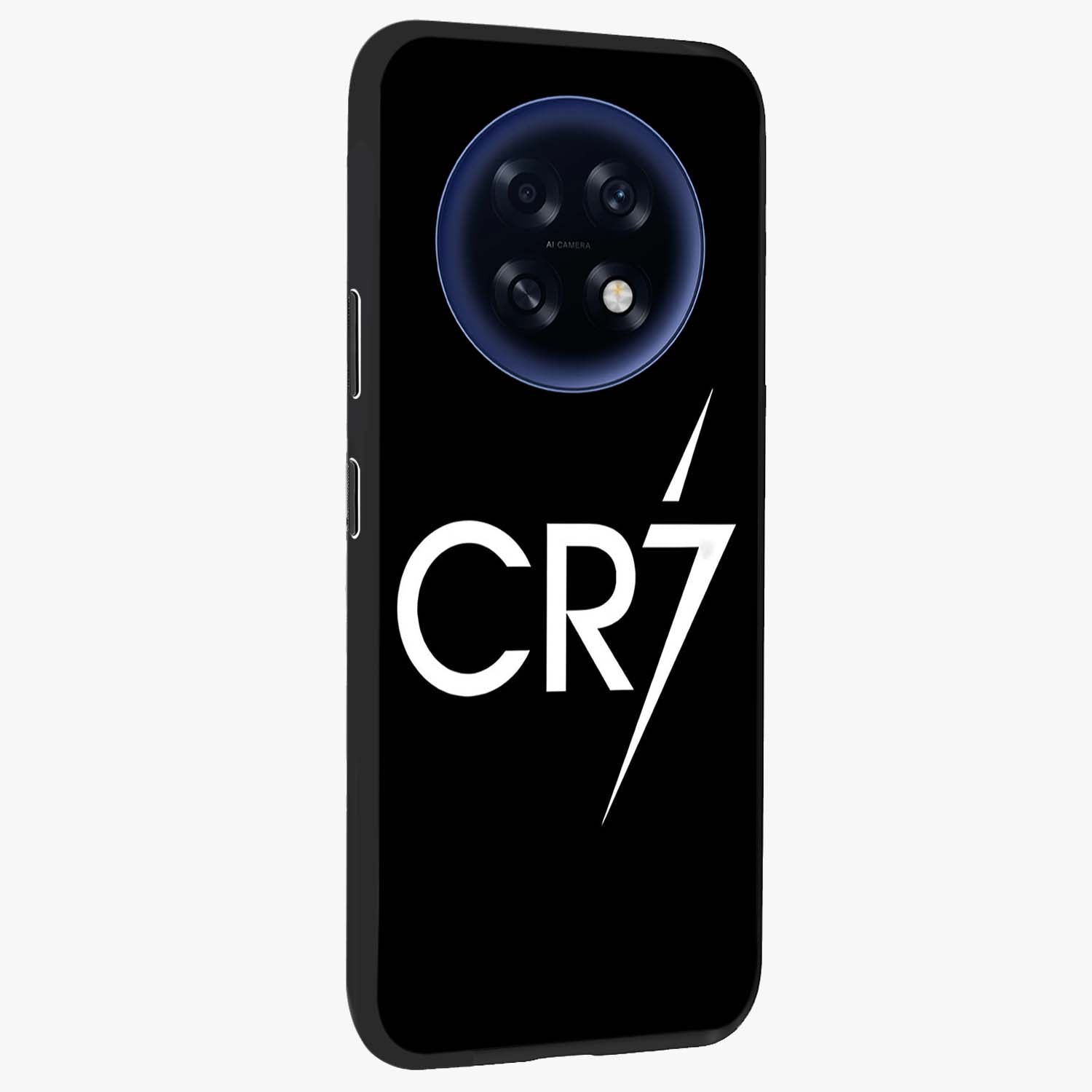 Cr7 Elite Strike Glass Case upright view showcasing energetic football inspired design with modern sports aesthetic.