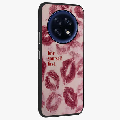 Crimson Kiss Love Glass Case upright view showcasing expressive romantic artwork with deep crimson theme.