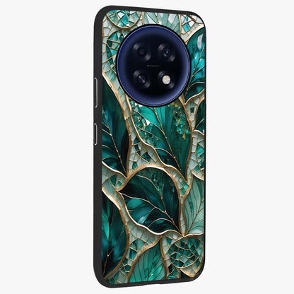 Emerald Leaf Glass Glass Case upright view showcasing fresh green leaf artwork with calming nature inspired style.