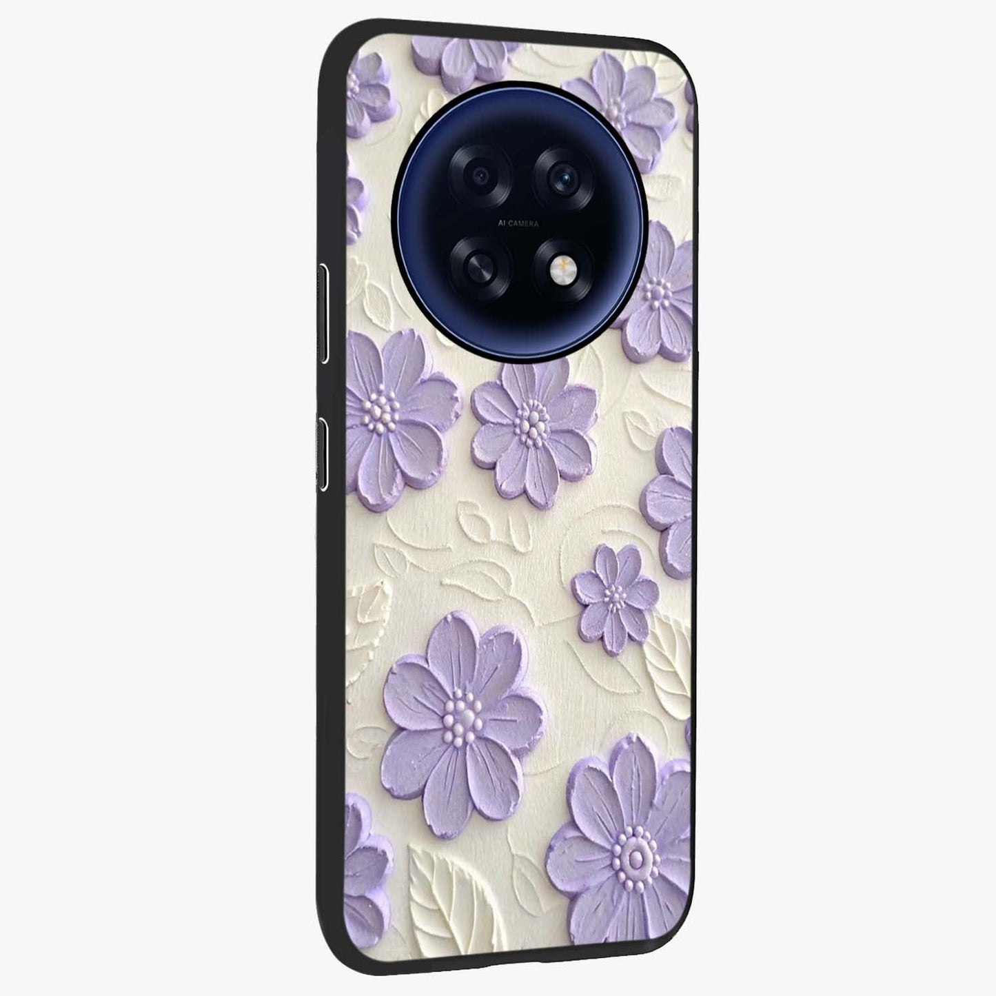 Floral Wall Art With Purple Flowers Glass Case upright view showcasing elegant purple flower artwork with decorative floral theme.