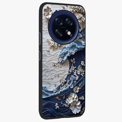 Floral Wave Origami Glass Case upright view showcasing creative floral origami artwork with artistic decorative theme.