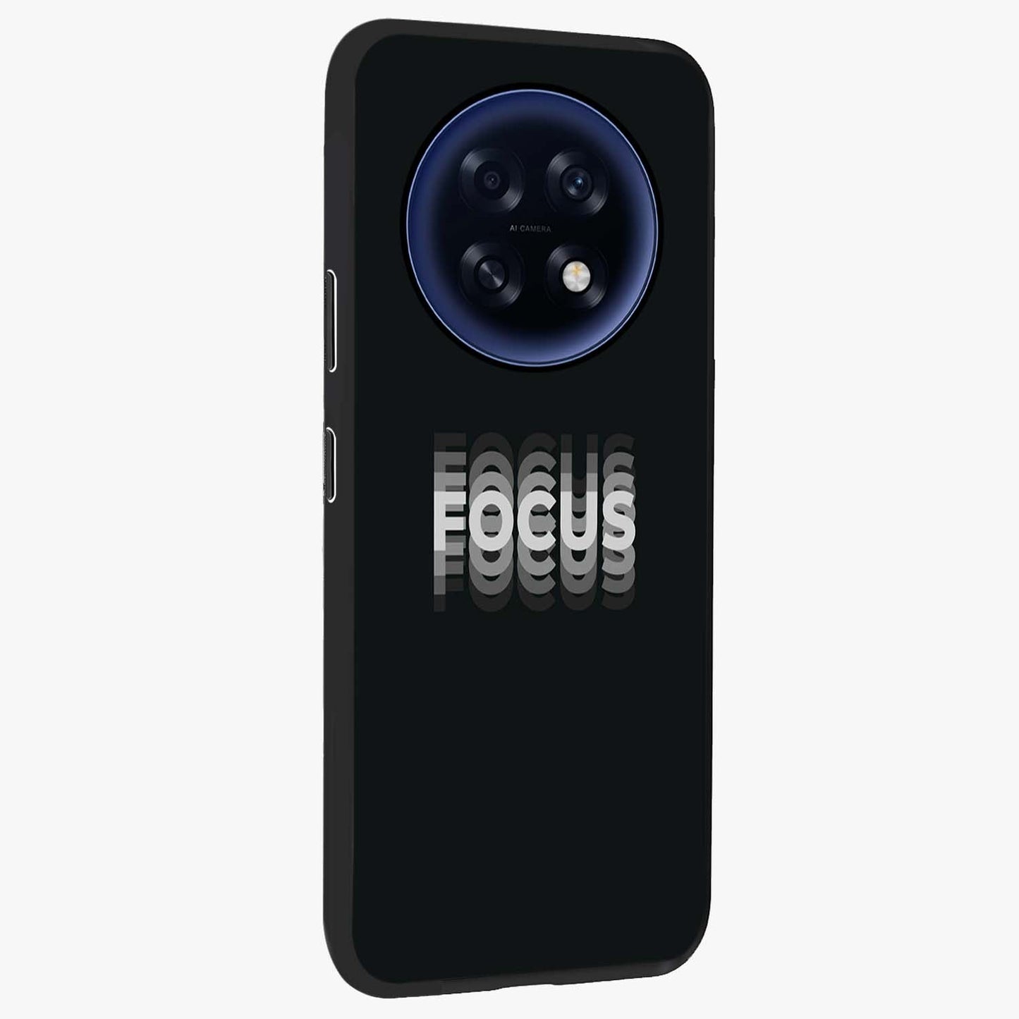 Focus Mode On Glass Case upright view showcasing strong typography statement with sleek motivational theme.