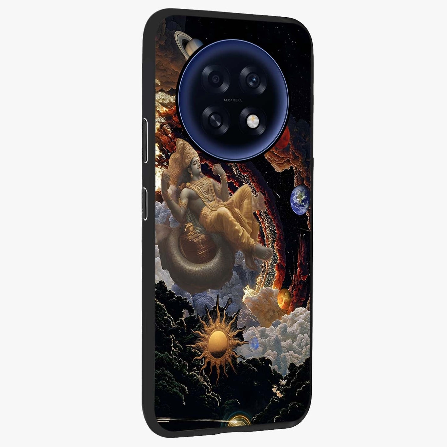 Galactic Divine God Glass Case upright view showcasing mystical divine artwork with dramatic cosmic theme.