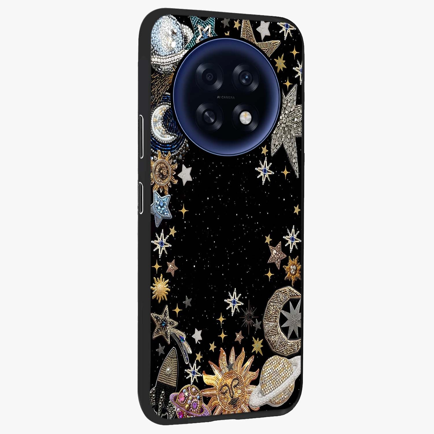 Galactic Jewel Stars Glass Case upright view showcasing glittering star jewel artwork with vibrant galaxy theme.