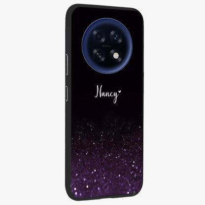 Glittery Purple Bokeh Custom Name Glass Case upright view showcasing vibrant purple sparkle artwork with personalized aesthetic style.