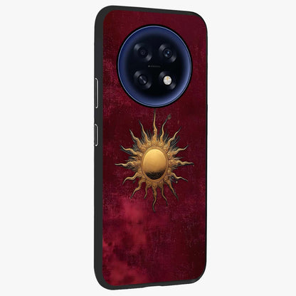 Golden Sun Minimalism Glass Case upright view showcasing simple golden sun artwork with elegant minimalist style.