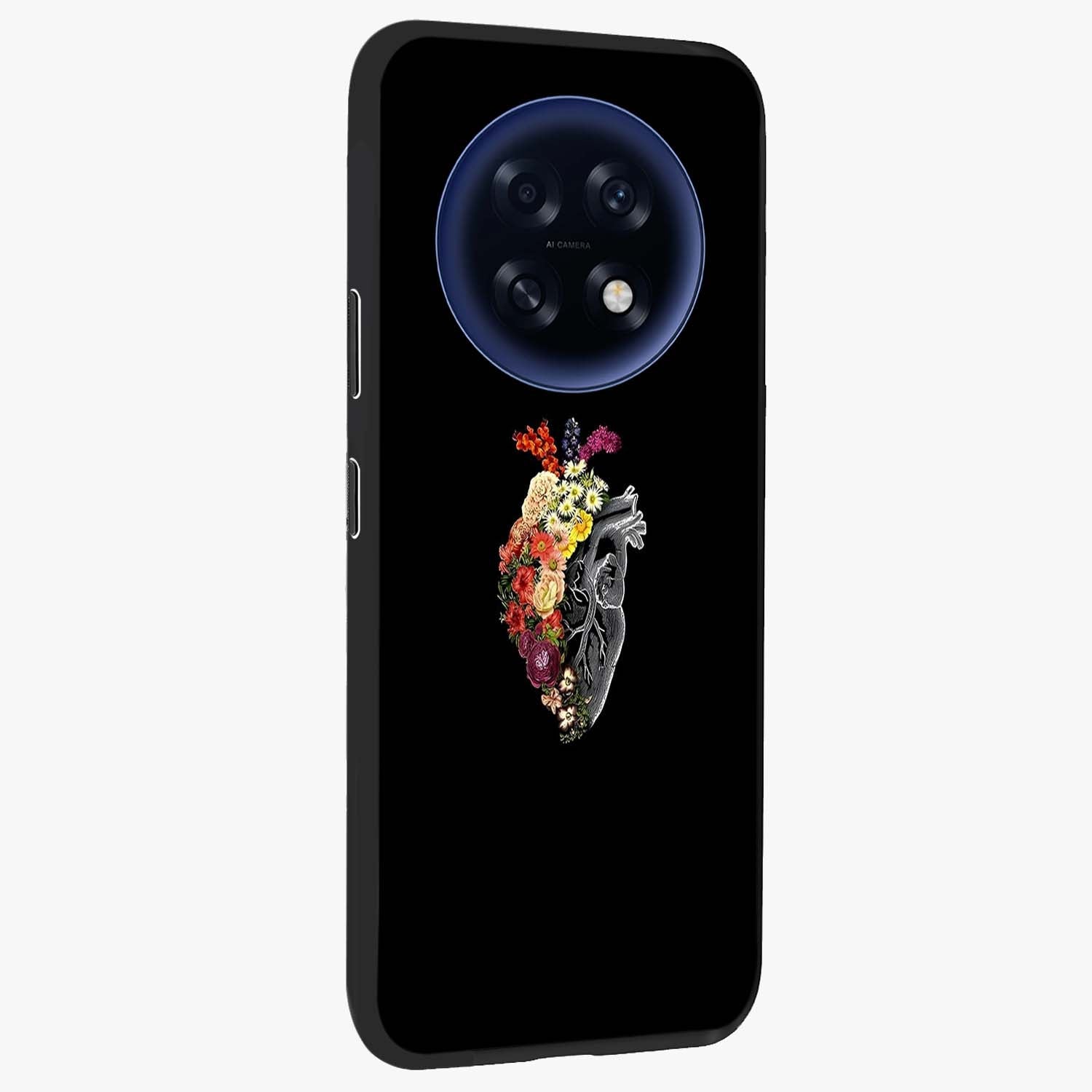 Heart With Flowers Glass Case upright view showcasing decorative heart and floral artwork with sweet romantic theme.
