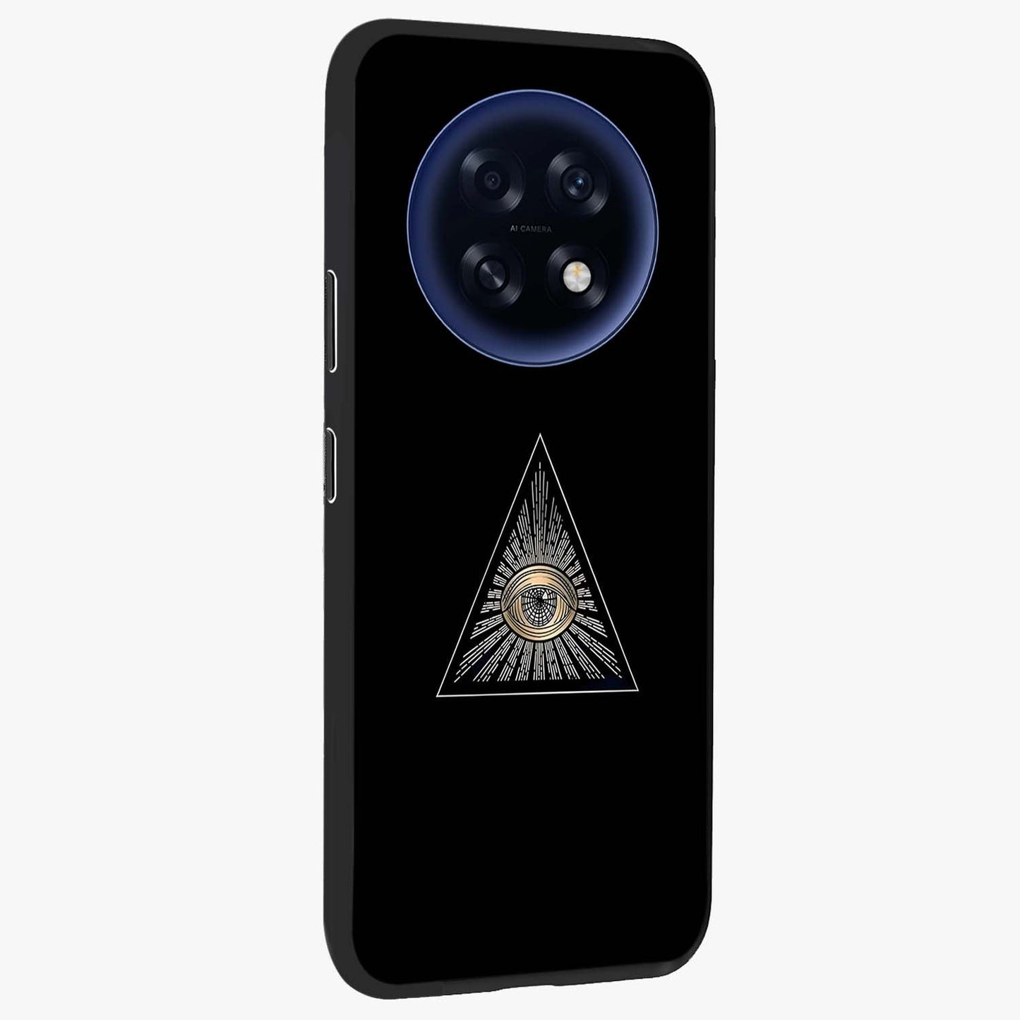 Illuminati Evil Glass Case upright view showcasing striking illuminati artwork with mysterious symbolic theme.