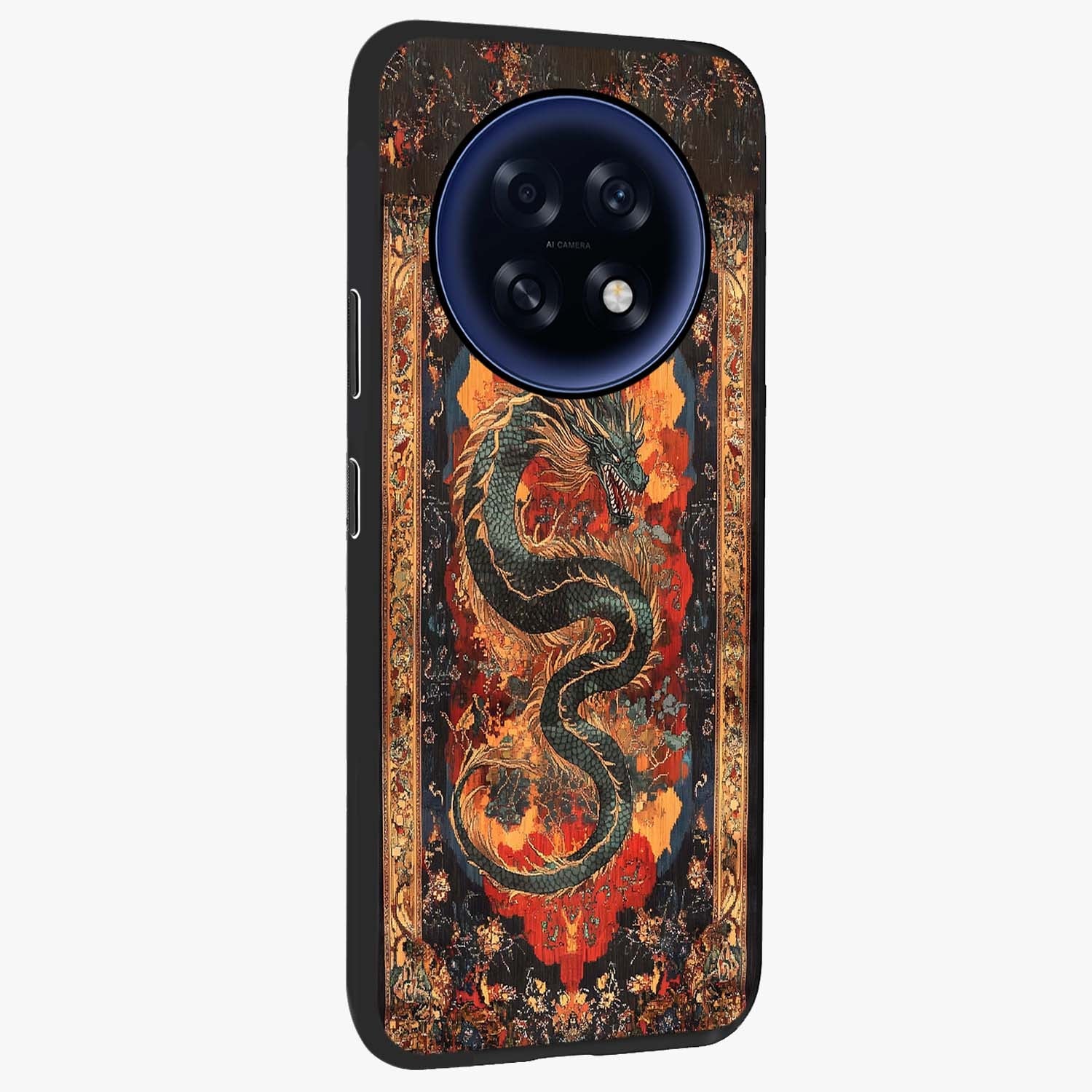 Inferno Dragon Soul Glass Case upright view showcasing intense dragon artwork with fantasy fire theme.