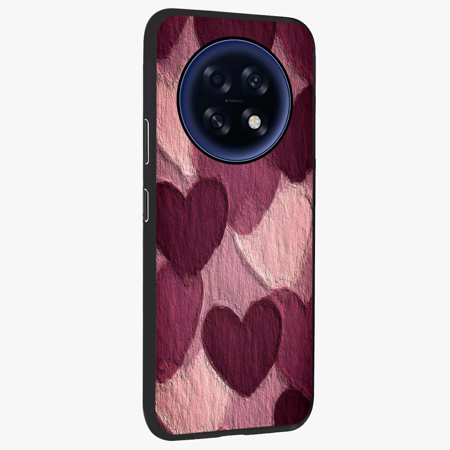 Layered Paper Hearts Glass Case upright view showcasing decorative layered heart artwork with sweet love theme.
