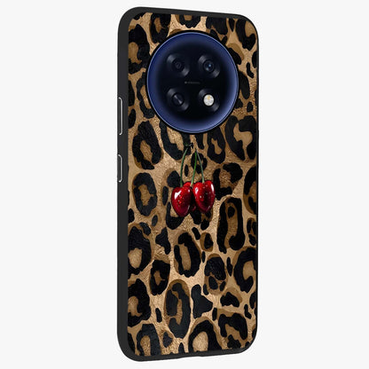 Leopard Wild Cherry Glass Case upright view showcasing stylish leopard pattern artwork with trendy fashion theme.