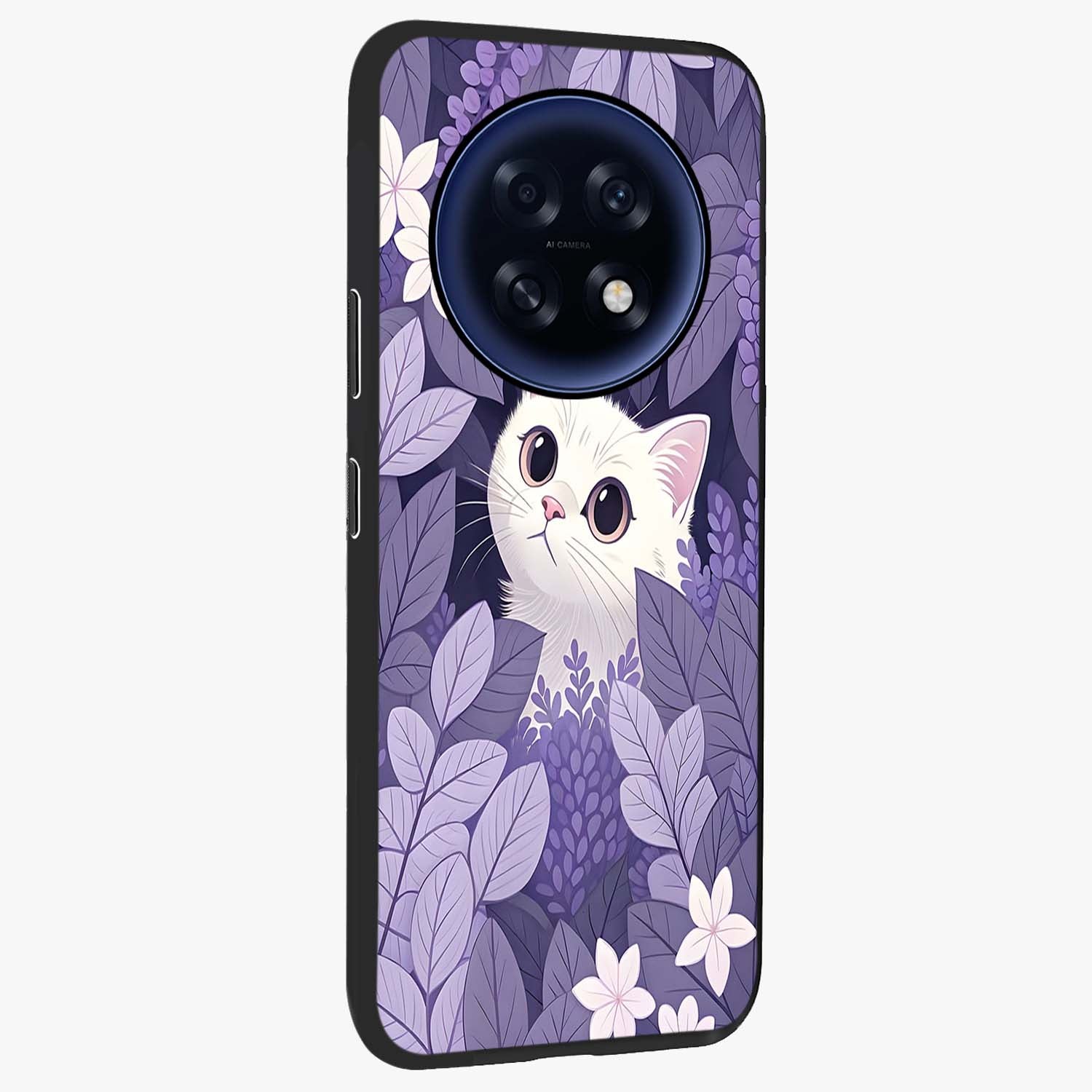 Lilac Hide Peek Cat Glass Case upright view showcasing charming cat artwork with adorable peek theme.