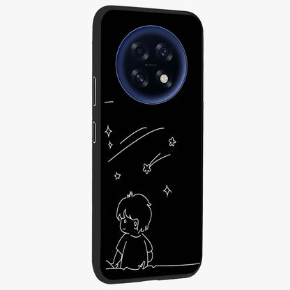 Line Art Boy With Shooting Stars Glass Case upright view showcasing artistic shooting star illustration with minimal style.