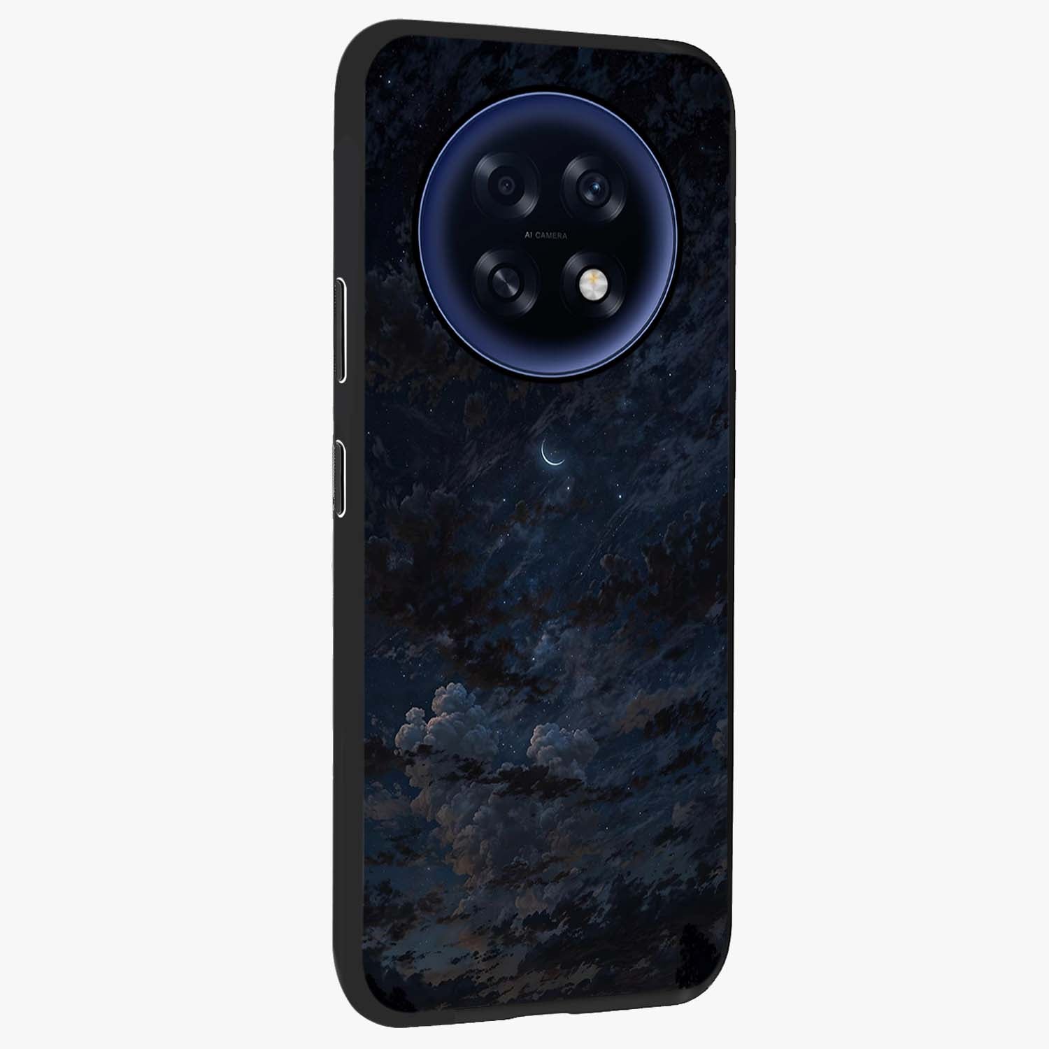 Lunar Veil Silence Glass Case upright view showcasing calm moon themed artwork with serene night atmosphere.