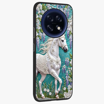 Majestic Floral Stallion Glass Case upright view showcasing dramatic horse artwork with decorative floral theme.