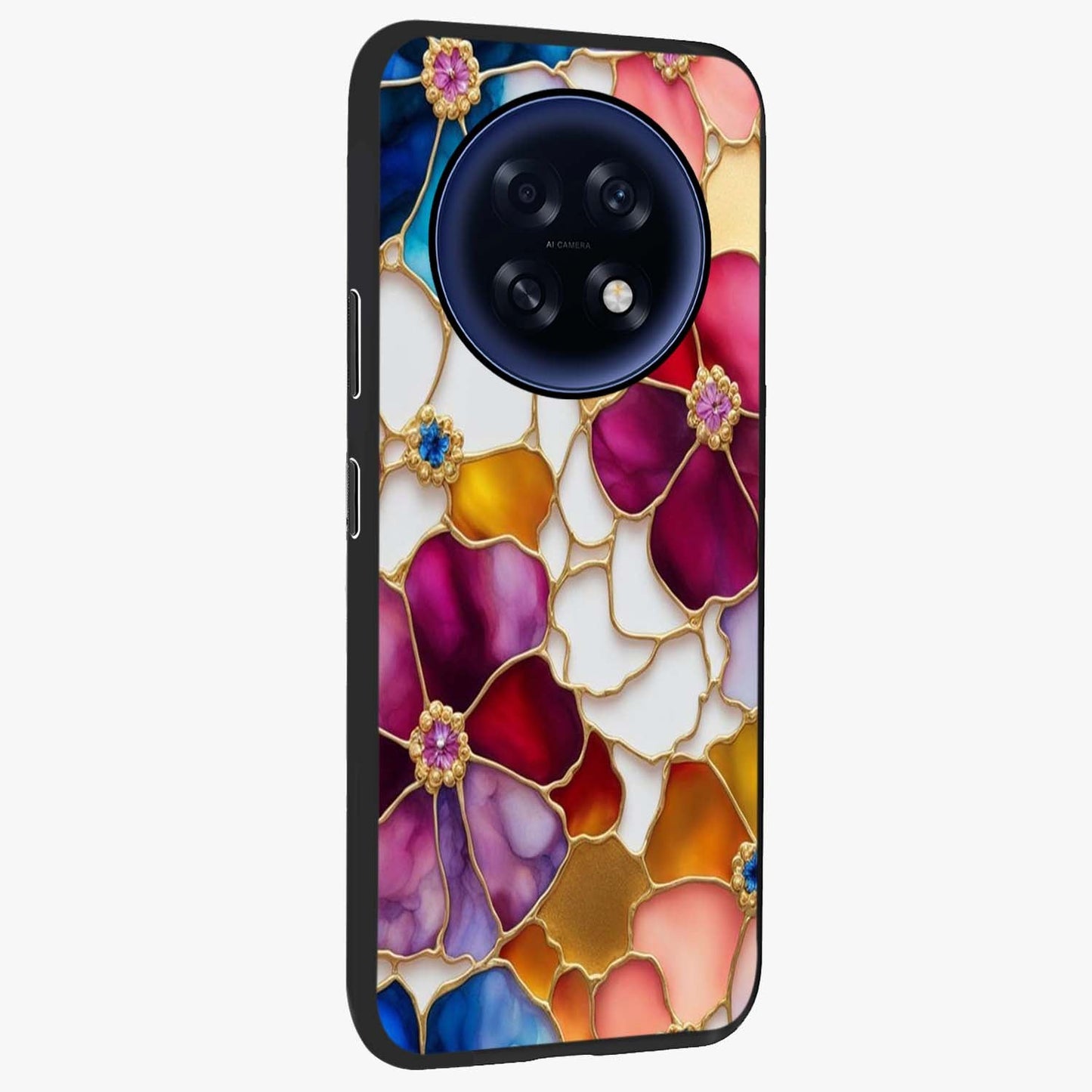 Marble Flower Pattern Glass Case upright view showcasing decorative marble flower artwork with refined style.
