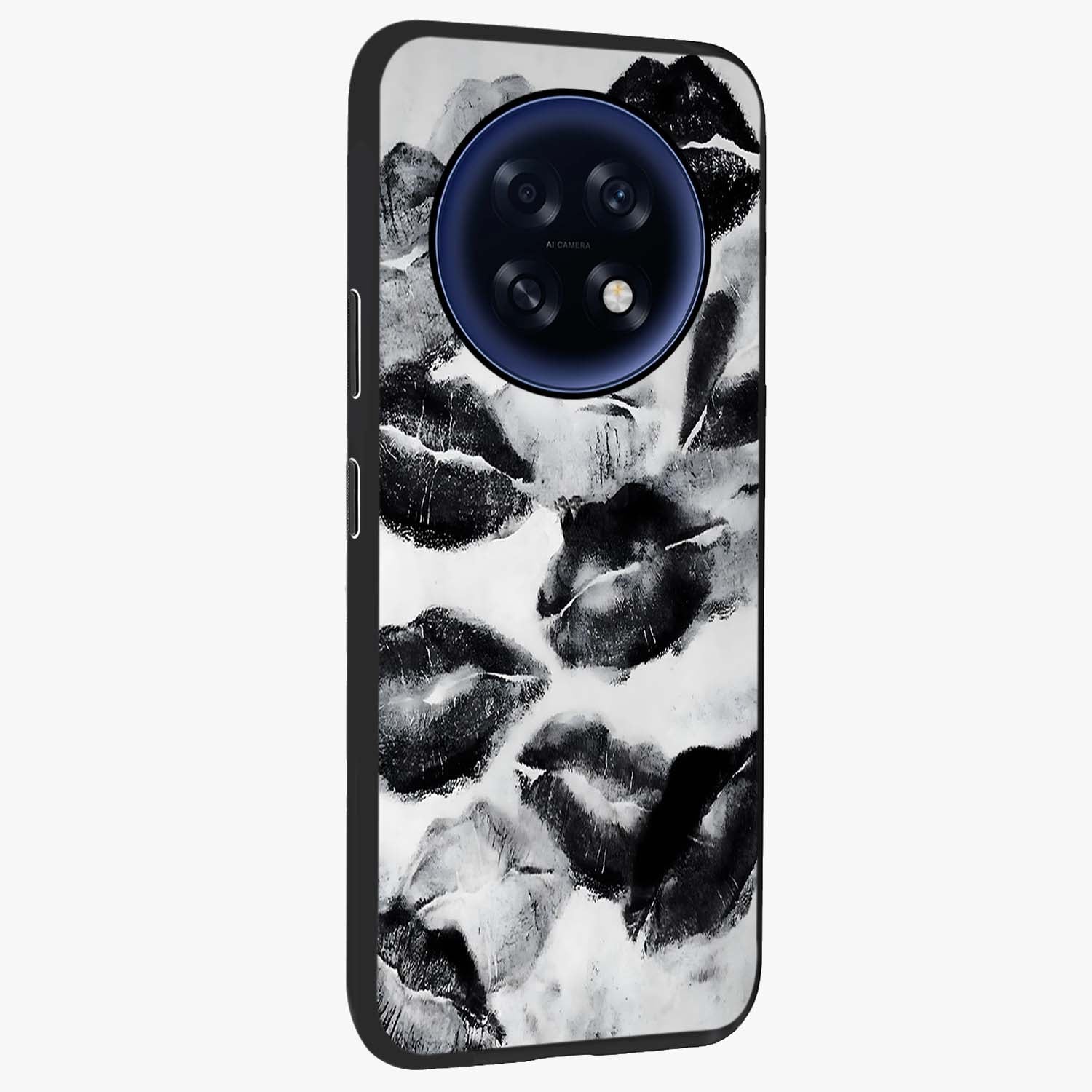 Midnight Kiss Marks Glass Case upright view showcasing stylish kiss mark artwork with trendy romantic theme.
