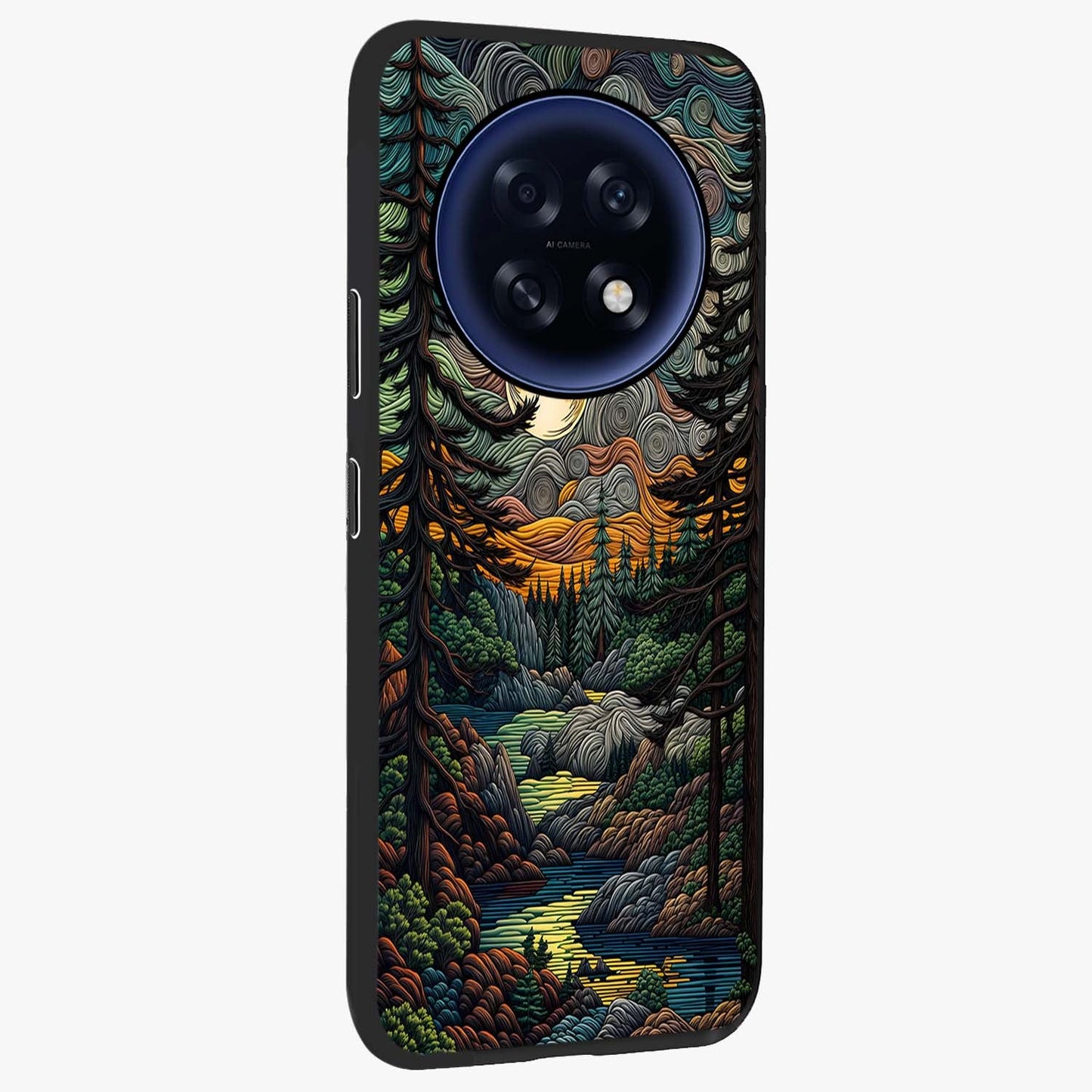 Moonlight Forest Dream Glass Case upright view showcasing magical forest artwork with calm night theme.