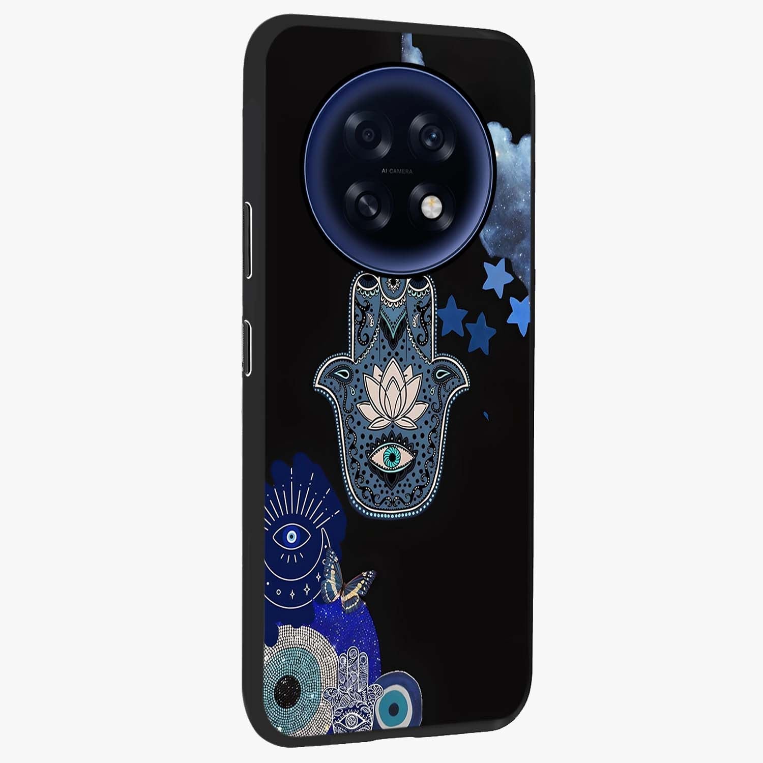 Mystic Hand Aura Glass Case upright view showcasing symbolic hand artwork with mystical energy theme.