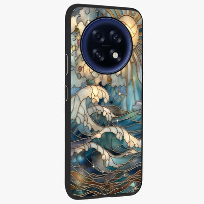 Oceanic Stained Printed Glass Case upright view showcasing decorative ocean pattern artwork with vibrant marine theme.