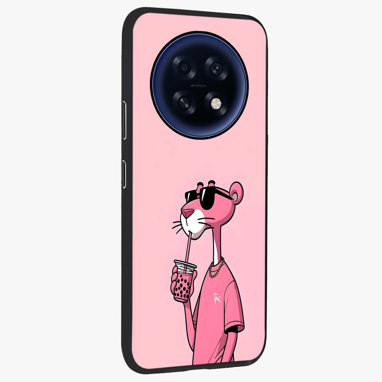 Pink Panther Glass Case upright view showcasing fun animated artwork with stylish retro cartoon theme.