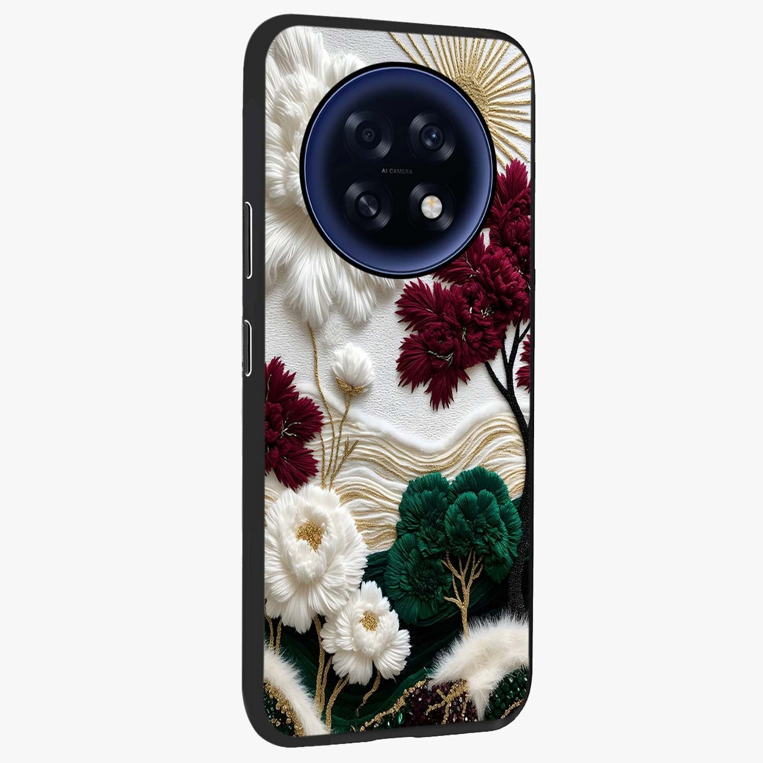 Radiant Bloom Elegance Glass Case upright view showcasing decorative flower artwork with refined botanical theme.