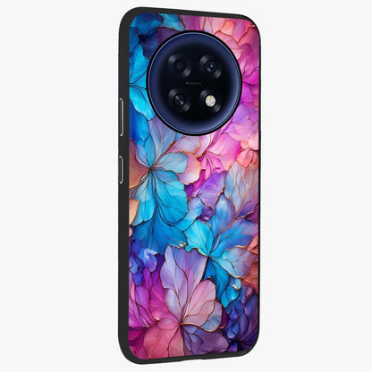 Radiant Floral Whirl Glass Case upright view showcasing lively floral artwork with decorative swirl theme.