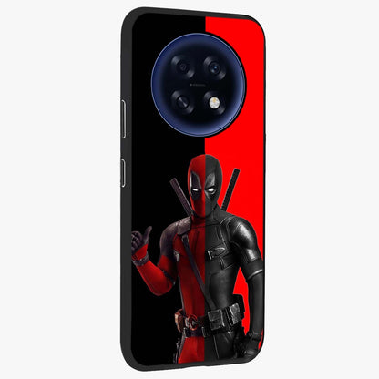 Red & Black Deadpool Theme Glass Case upright view showcasing energetic comic themed artwork with striking red and black design.