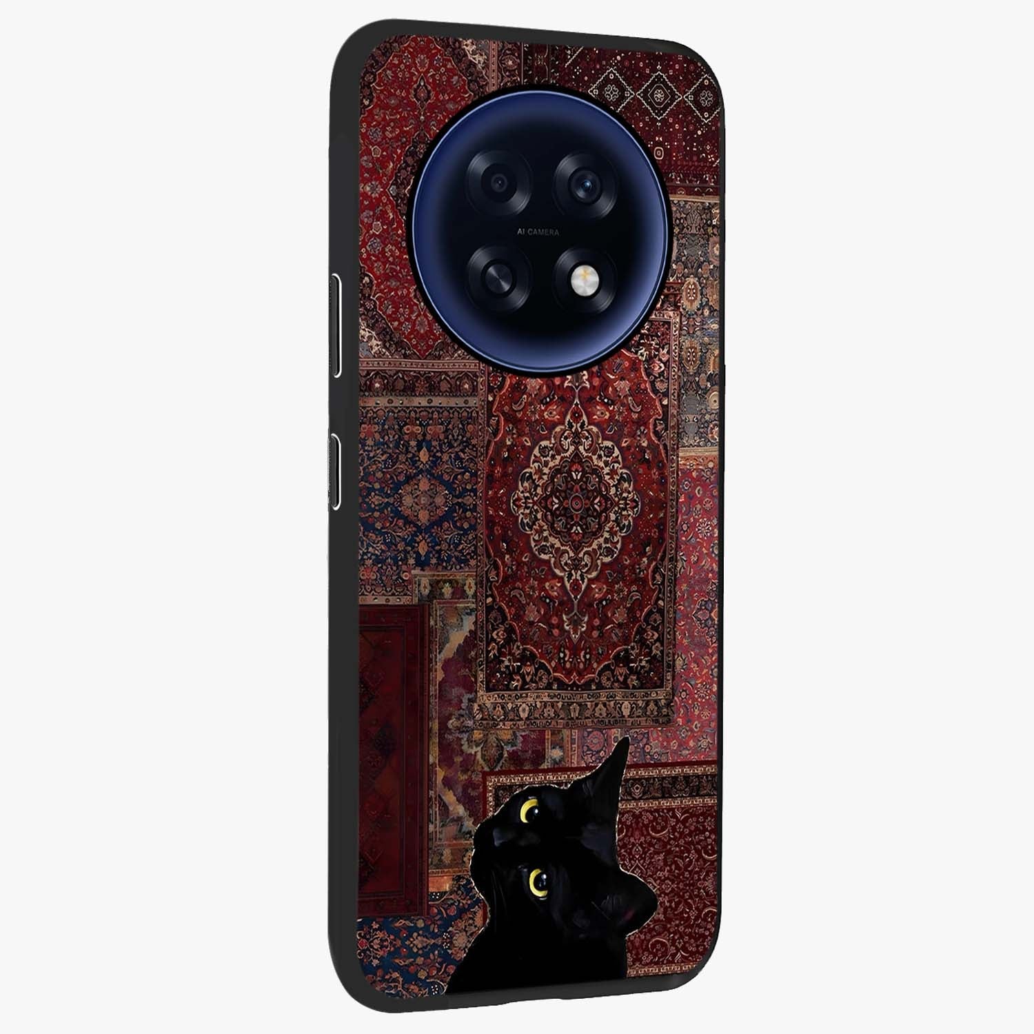 Regal Magic Cat Apple Glass Case upright view showcasing charming cat artwork with playful magical theme.