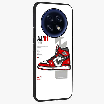 Retro Sneaker Blueprint Glass Case upright view showcasing stylish sneaker illustration with vintage streetwear theme.
