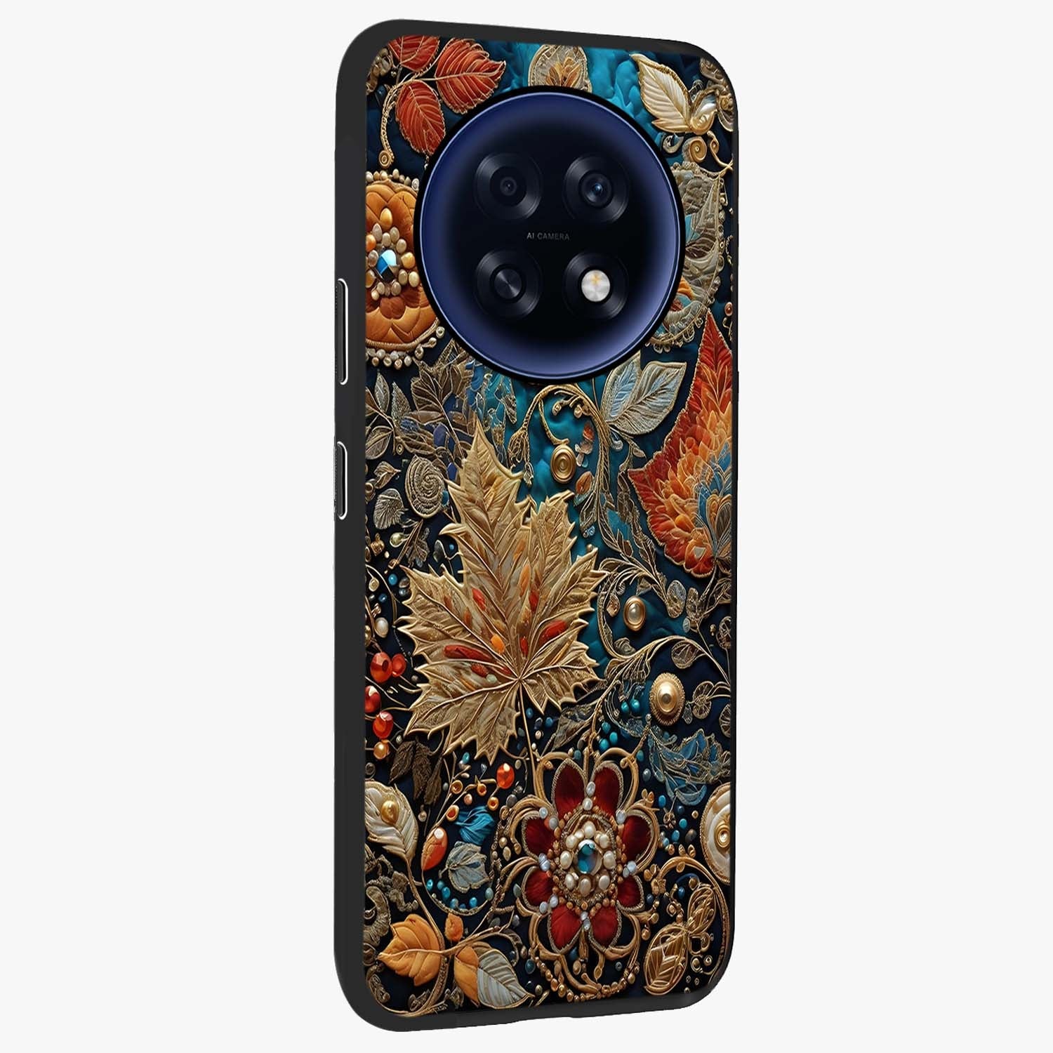 Royal Jewel Garden Glass Case upright view showcasing rich floral artwork with luxurious garden theme.