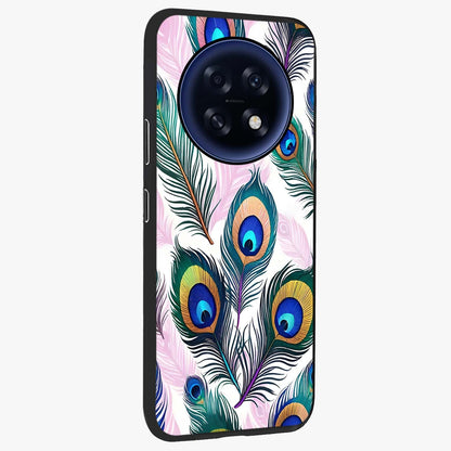 Royal Peacock Feathers Glass Case upright view showcasing elegant peacock feather artwork with decorative royal theme.