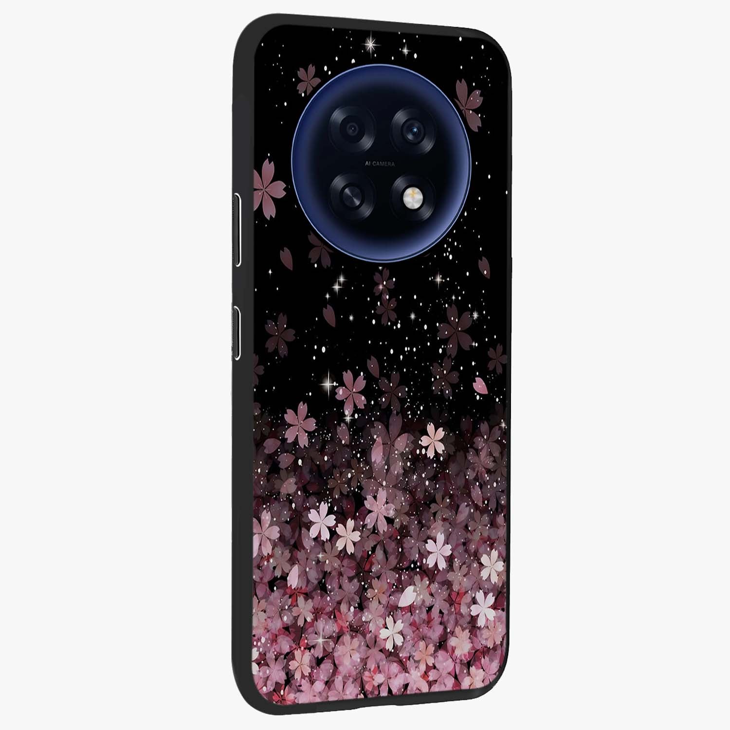 Small Starry Flowers Glass Case upright view showcasing charming floral artwork with dreamy starry theme.