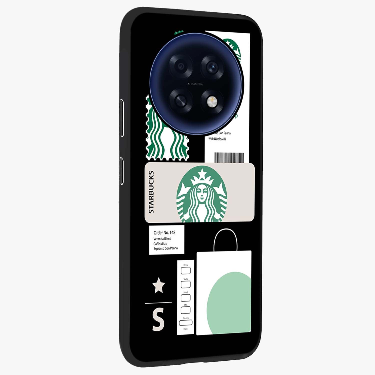Starbucks Mocha Glass Case upright view showcasing trendy coffee inspired artwork with modern lifestyle theme.