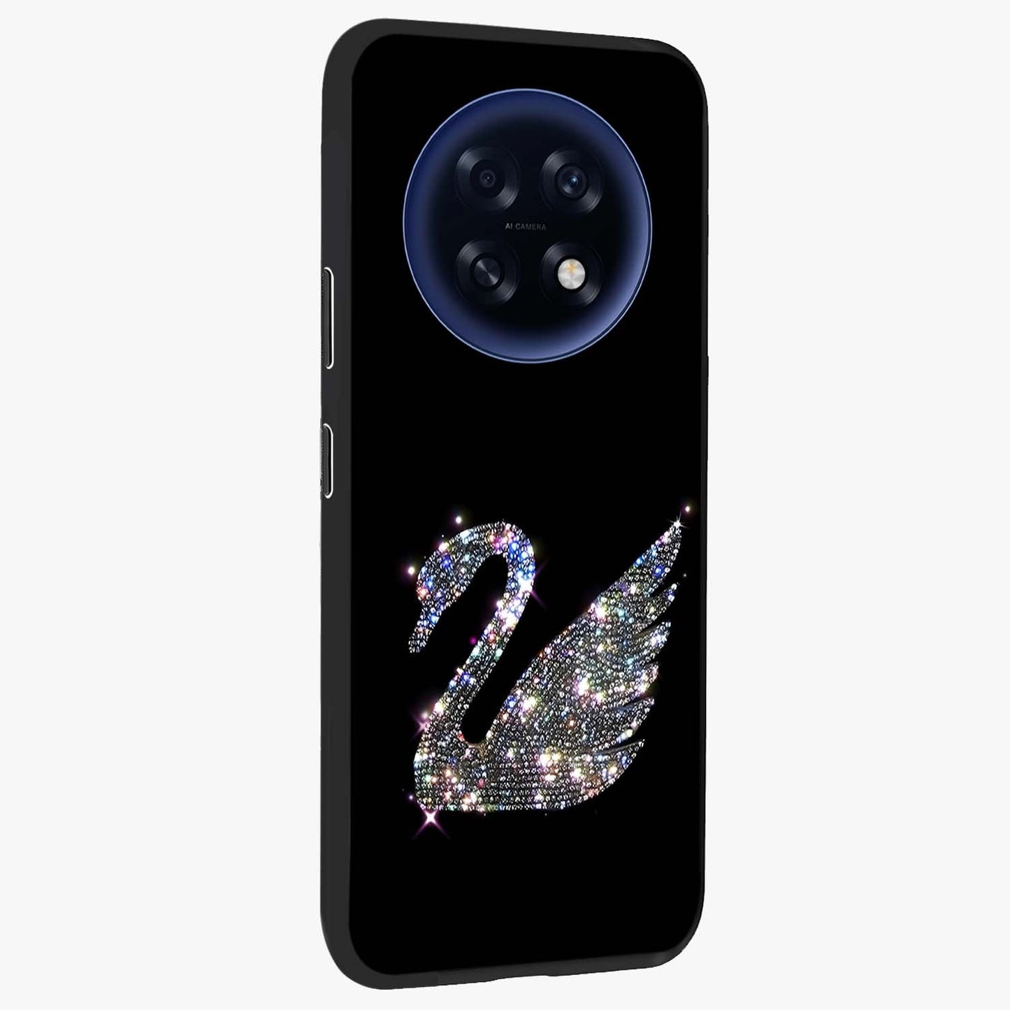 Starlit Swan Grace Glass Case upright view showcasing beautiful swan artwork with peaceful night themed design.
