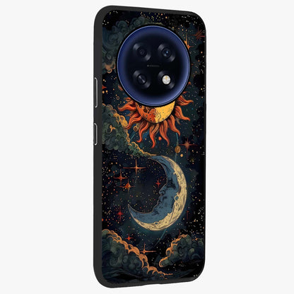 Sun And Moon Magic Design Glass Case upright view showcasing decorative sun and moon artwork with spiritual celestial theme.