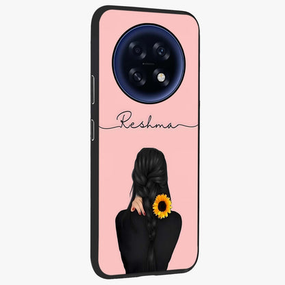 Sunflower Braid Beauty With Custom Name Glass Case upright view showcasing bright sunflower artwork with personalized floral aesthetic.