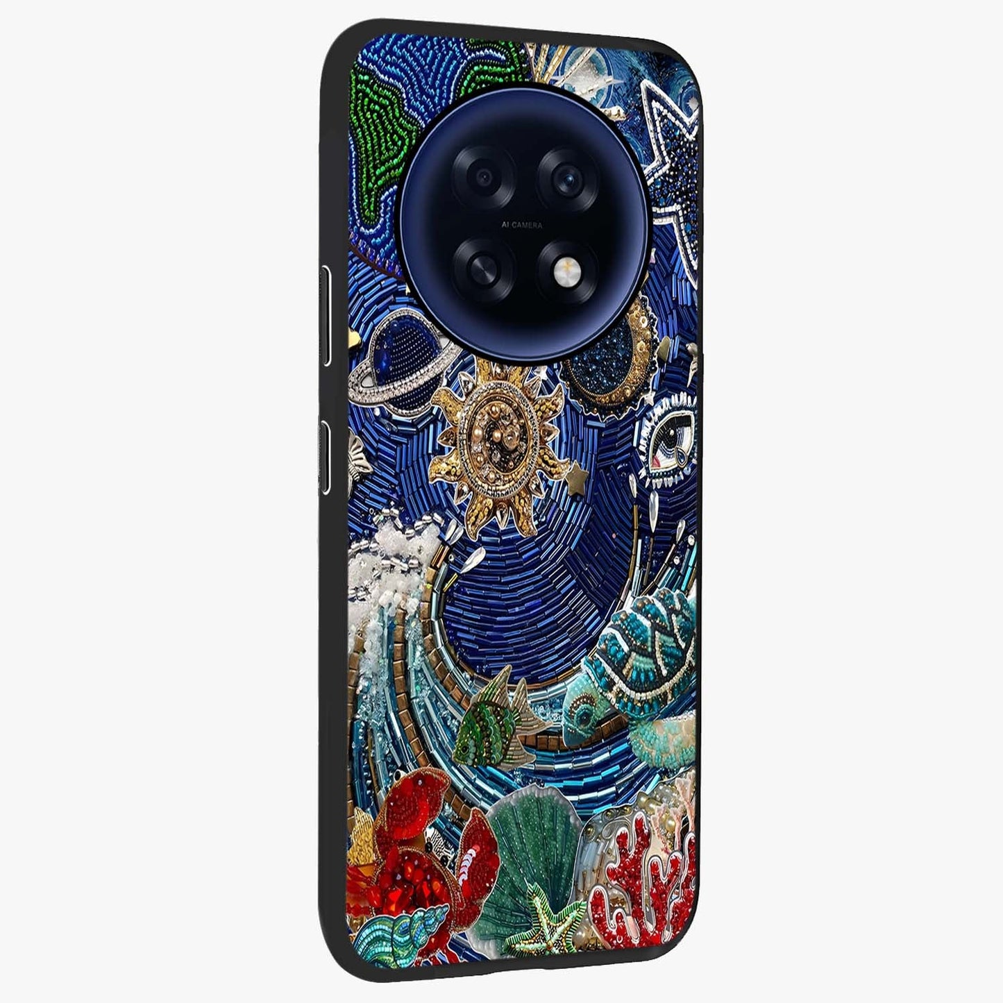 Universe Underwater Spark Glass Case upright view showcasing magical underwater galaxy artwork with vibrant cosmic theme.